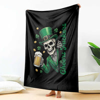 Cheers Fuckers St Patricks Day Throw Blanket Funny Skeleton Drinking Beer