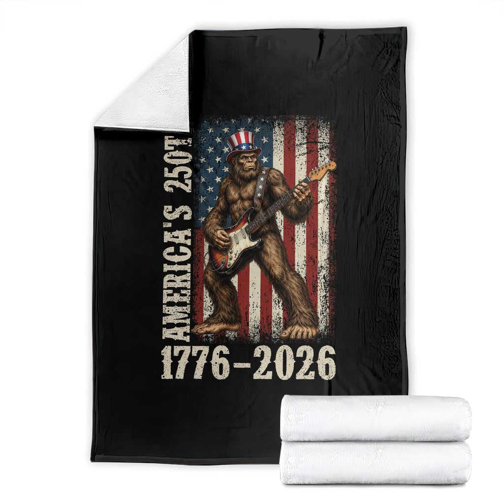 250 Years America Anniversary Throw Blanket Patriotic Bigfoot Playing Guitar 4th Of July