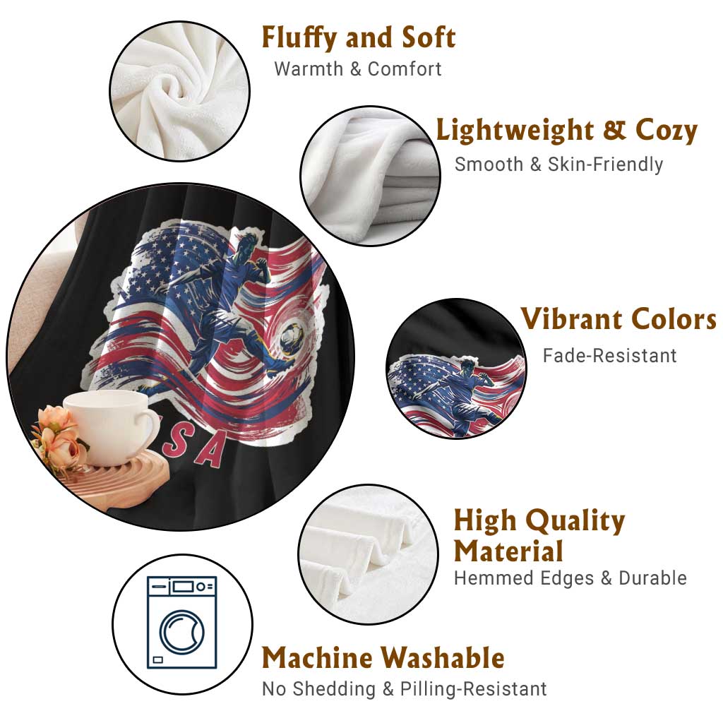 USA Soccer Fan American Flag Throw Blanket