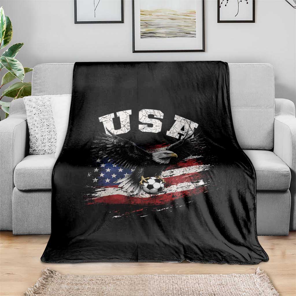 USA Soccer Bald Eagle American Flag Vintage Throw Blanket