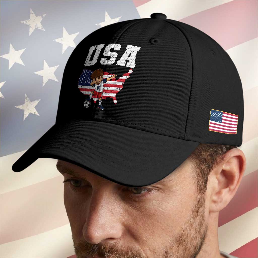 USA Soccer Dabbing Boy American Flag Fan Baseball Cap