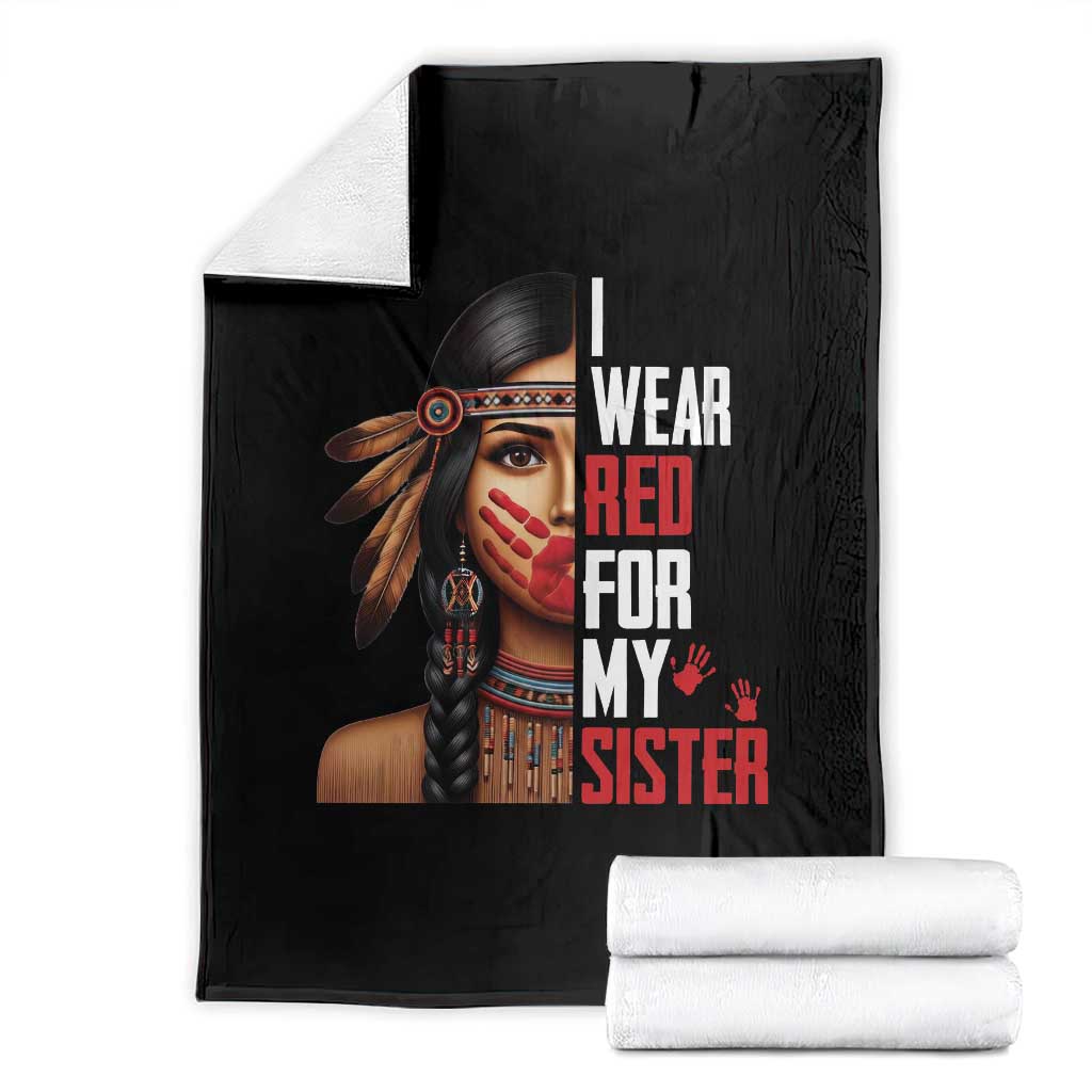 Native American Stop MMIW Throw Blanket I Wear Red For My Sister - Wonder Print Shop
