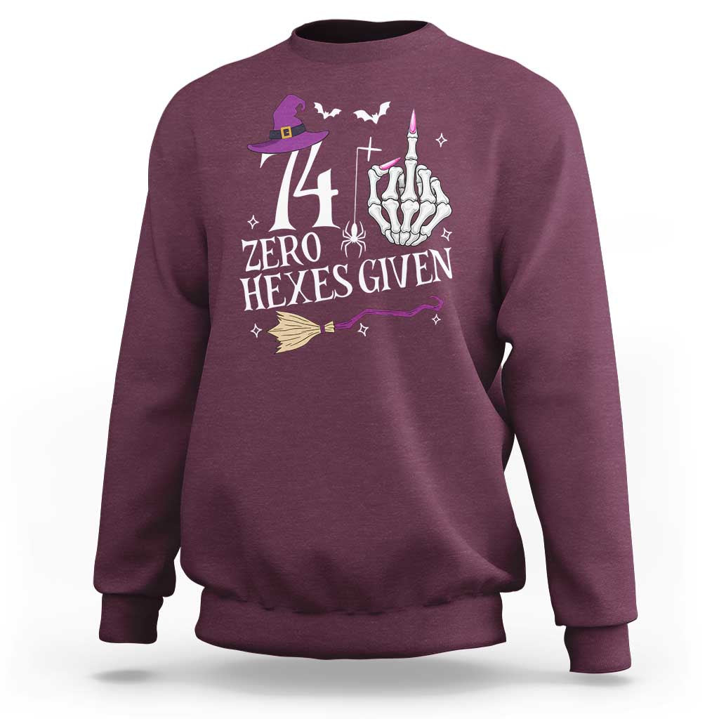 75th Birthday Halloween Sweatshirt 74 Plus Middle Finger Zero Hexes Given Gift For Women