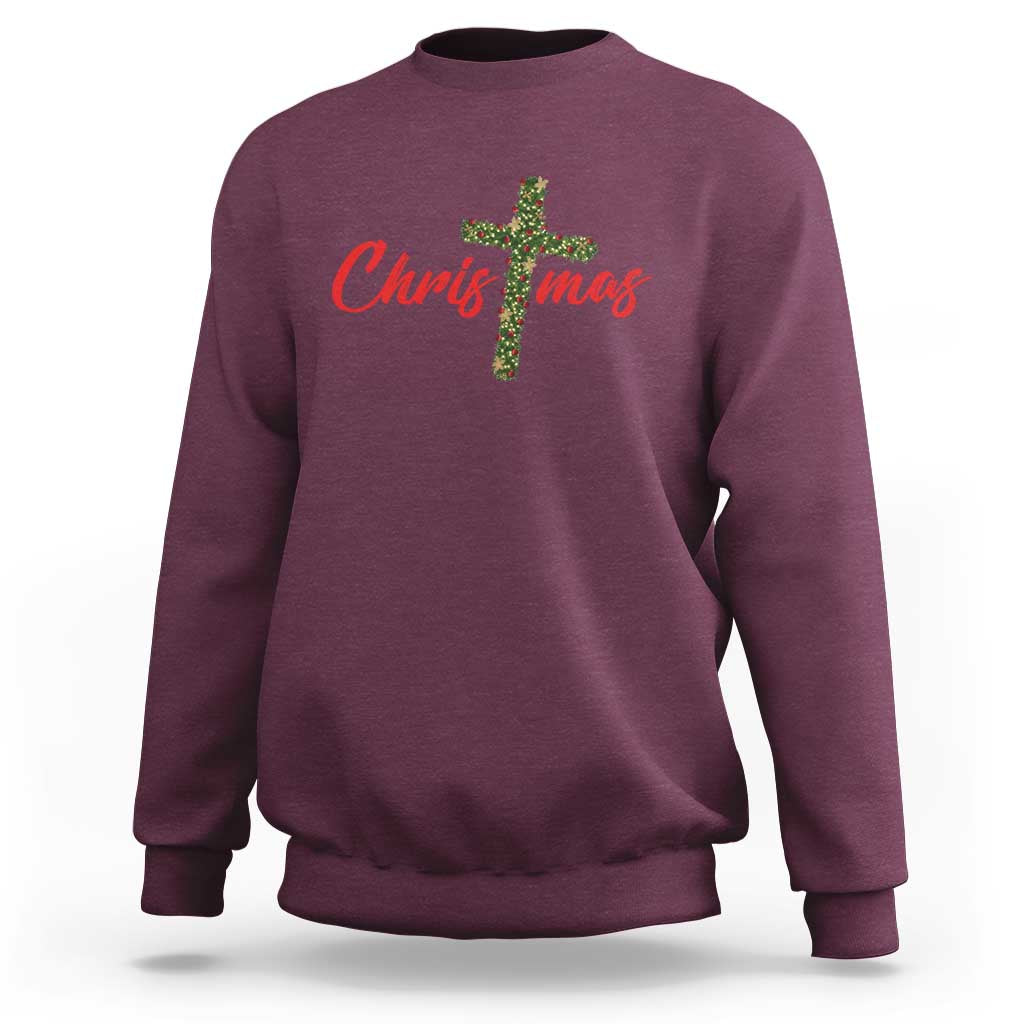 Christian Christmas Sweatshirt Cross Lights Faith - Wonder Print Shop