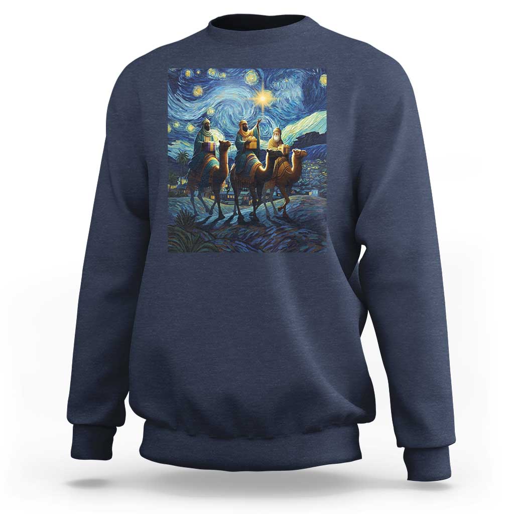 Three Kings Sweatshirt Nativity Scene Starry Night Christian Christmas - Wonder Print Shop