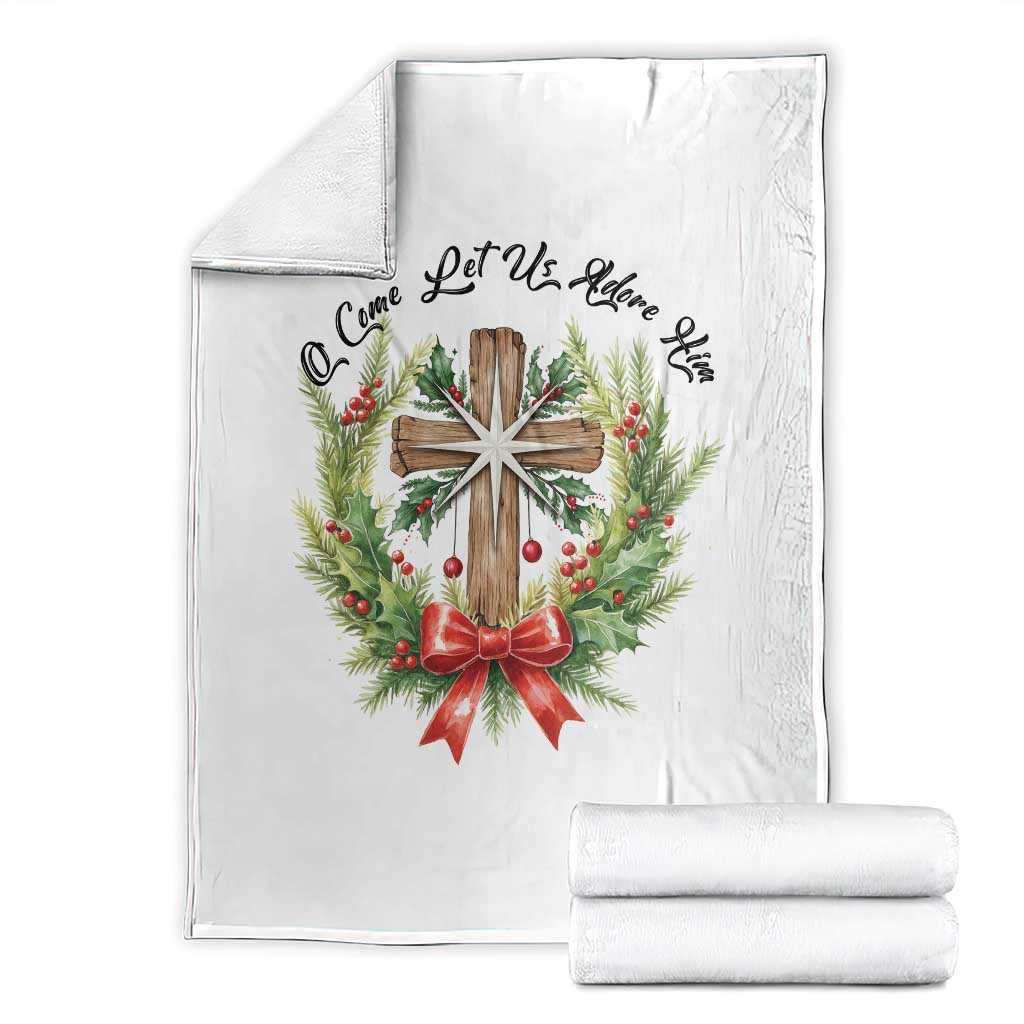 Cross Christmas Throw Blanket O Come Let Us Adove Him - Wonder Print Shop