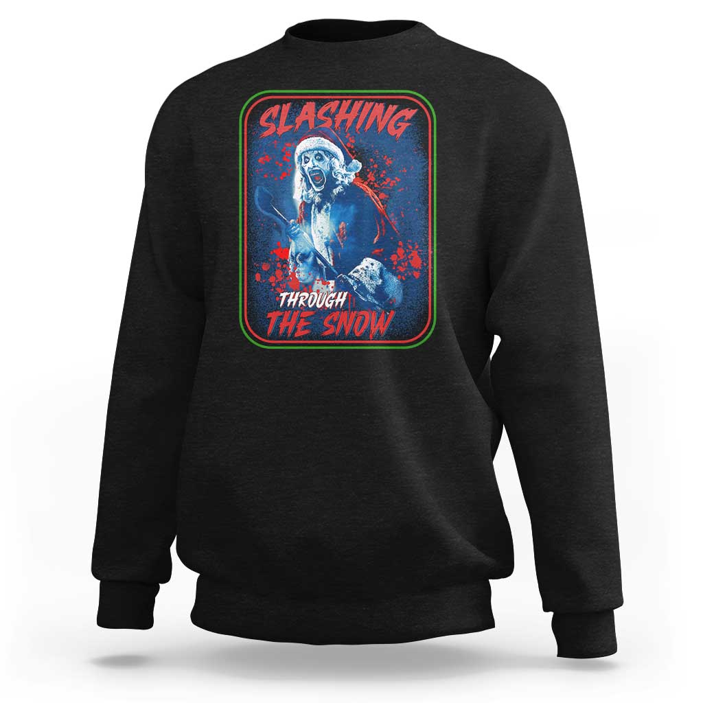 Terrifier Santa Christmas Sweatshirt Slashing Through The Snow - Wonder Print Shop