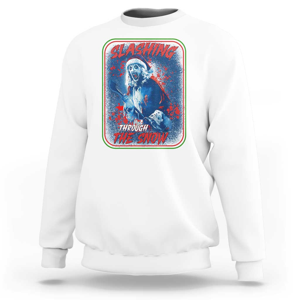 Terrifier Santa Christmas Sweatshirt Slashing Through The Snow - Wonder Print Shop