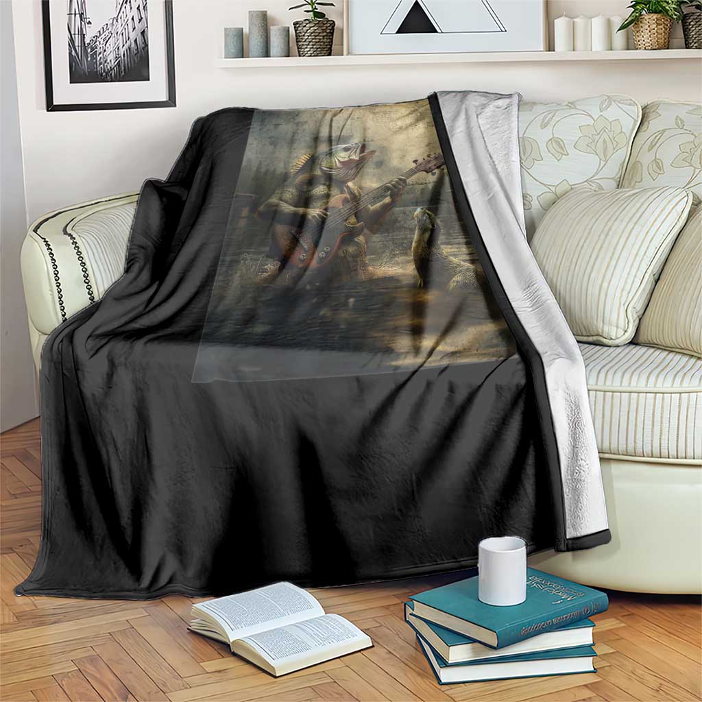Weird Bass Fish Playing Bass Guitar Throw Blanket Funny Cursed Meme - Wonder Print Shop