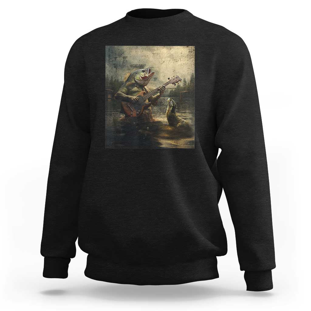 Weird Bass Fish Playing Bass Guitar Sweatshirt Funny Cursed Meme - Wonder Print Shop