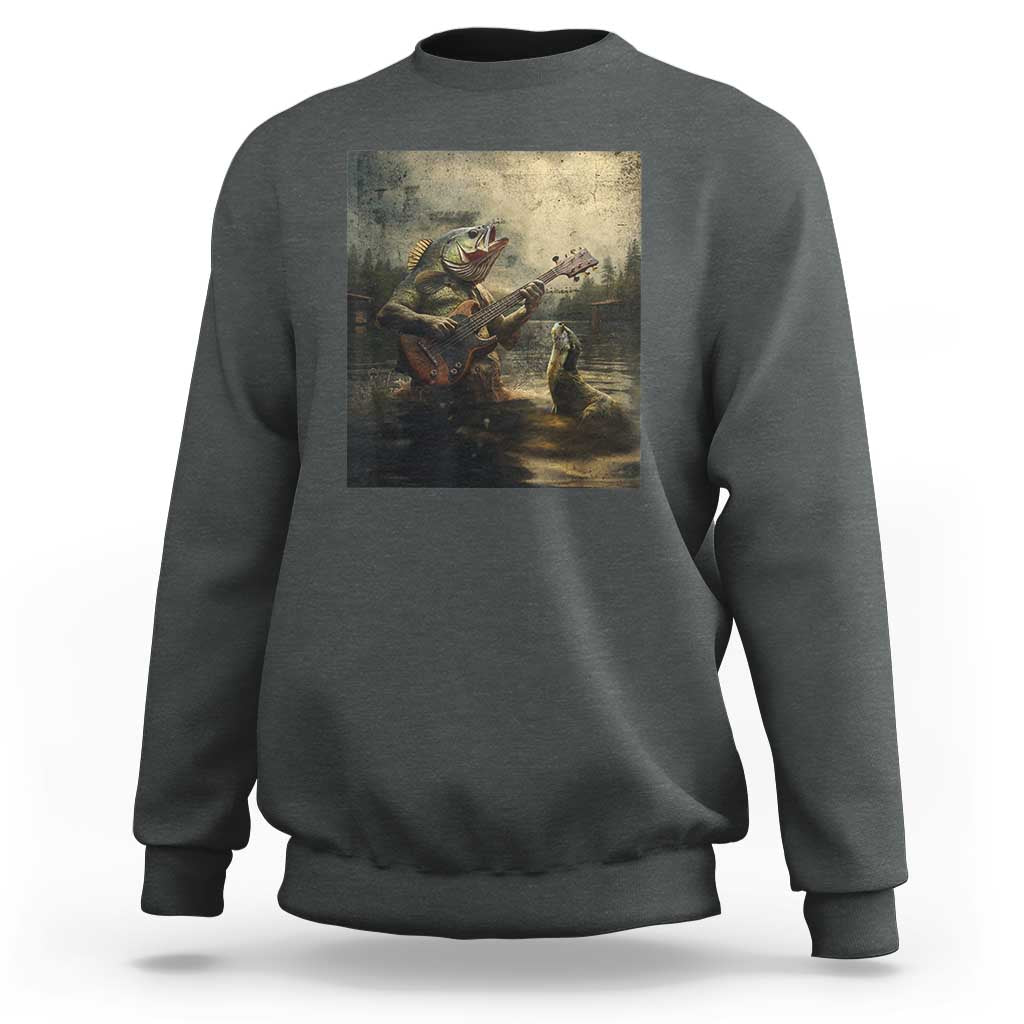 Weird Bass Fish Playing Bass Guitar Sweatshirt Funny Cursed Meme - Wonder Print Shop