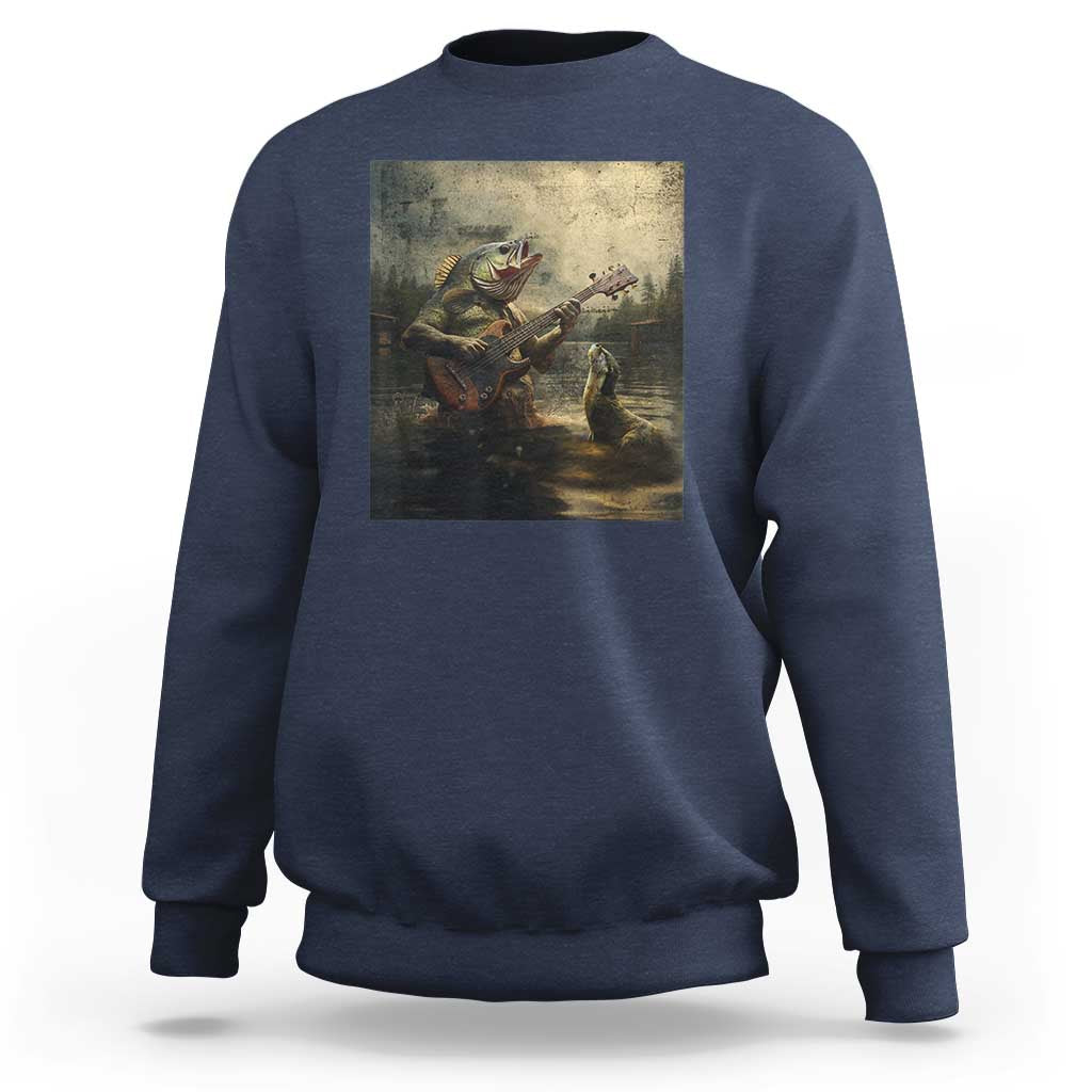 Weird Bass Fish Playing Bass Guitar Sweatshirt Funny Cursed Meme - Wonder Print Shop
