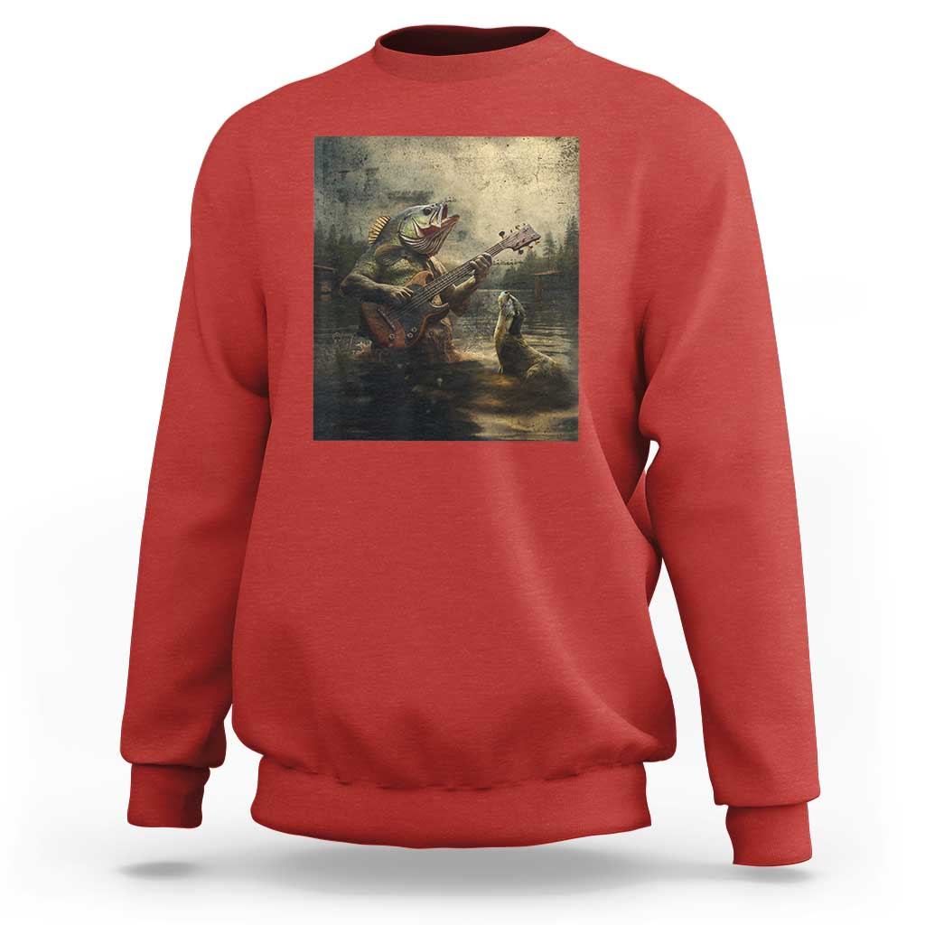 Weird Bass Fish Playing Bass Guitar Sweatshirt Funny Cursed Meme - Wonder Print Shop