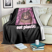 Save The Environment Eat Plastic Throw Blanket Funny Cute Cat Meme - Wonder Print Shop
