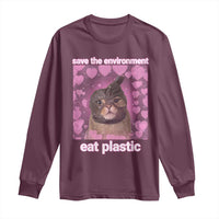 Save The Environment Eat Plastic Long Sleeve Shirt Funny Cute Cat Meme - Wonder Print Shop