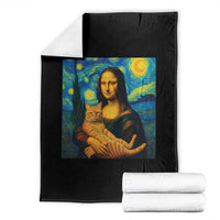 Mona Lisa Cat Starry Night Throw Blanket - Wonder Print Shop
