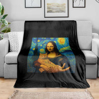 Mona Lisa Cat Starry Night Throw Blanket - Wonder Print Shop