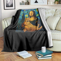 Mona Lisa Cat Starry Night Throw Blanket - Wonder Print Shop