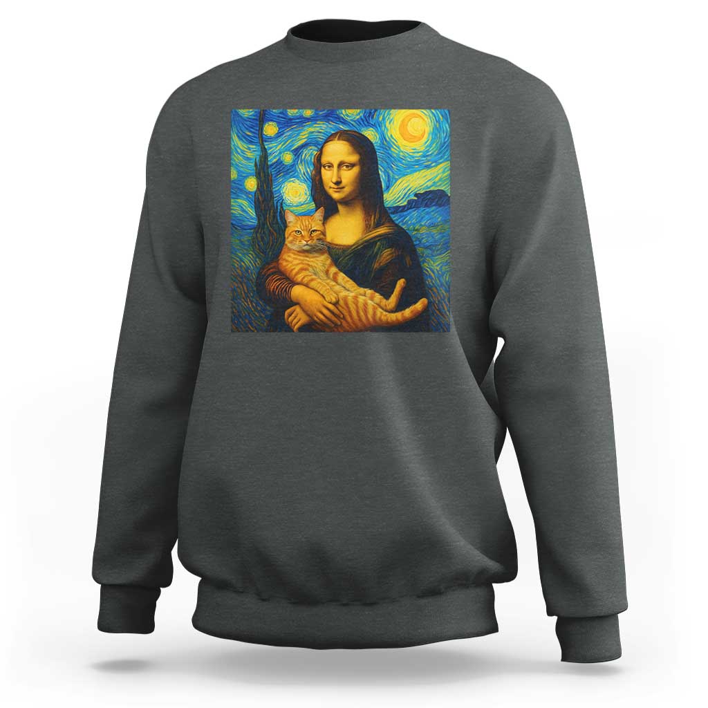 Mona Lisa Cat Starry Night Sweatshirt - Wonder Print Shop