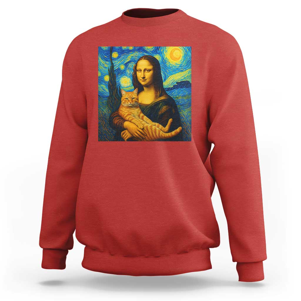 Mona Lisa Cat Starry Night Sweatshirt - Wonder Print Shop