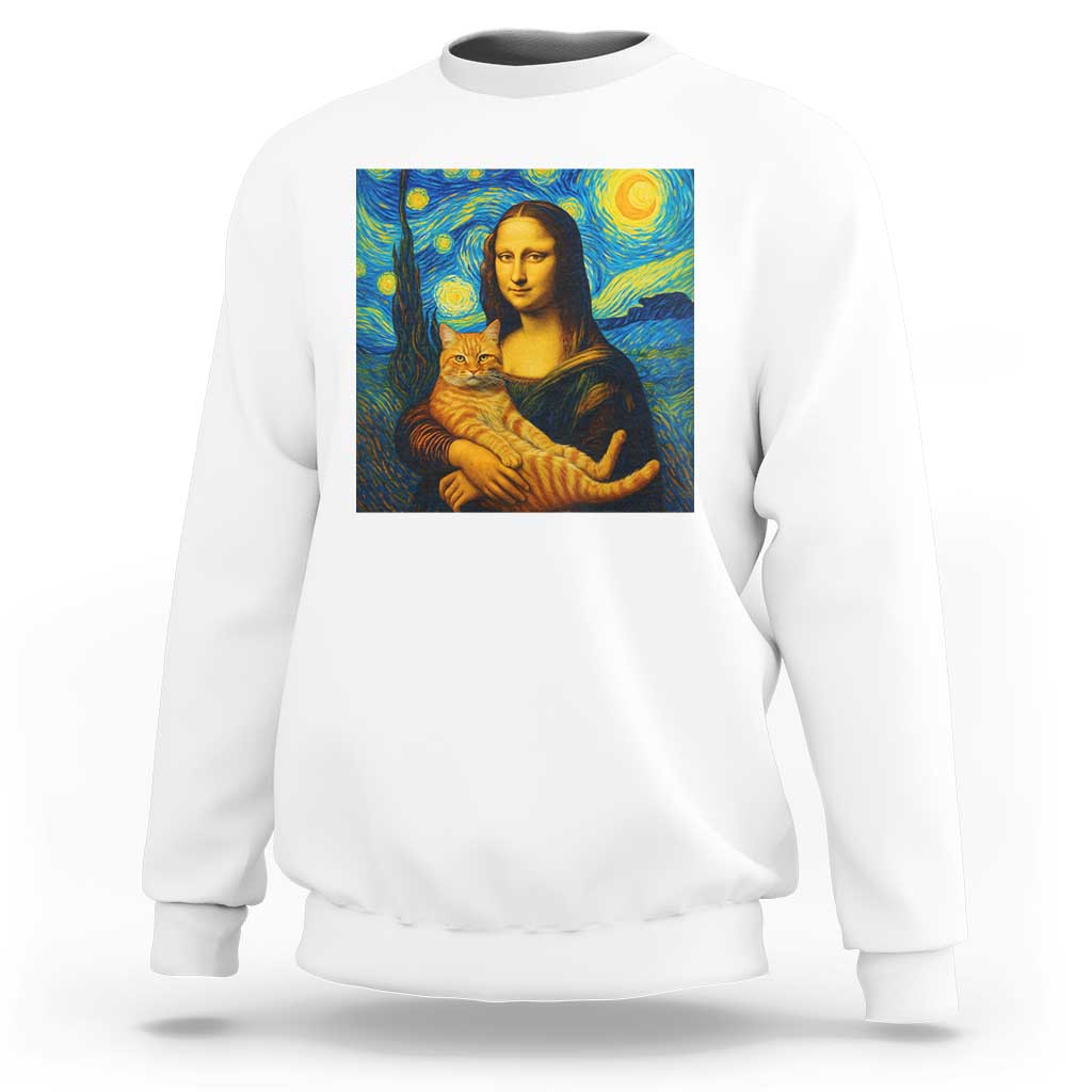 Mona Lisa Cat Starry Night Sweatshirt - Wonder Print Shop