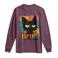 Funny Black Cat Bruh Meme Long Sleeve Shirt Funny Black Cat - Wonder Print Shop