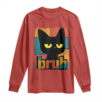 Funny Black Cat Bruh Meme Long Sleeve Shirt Funny Black Cat - Wonder Print Shop