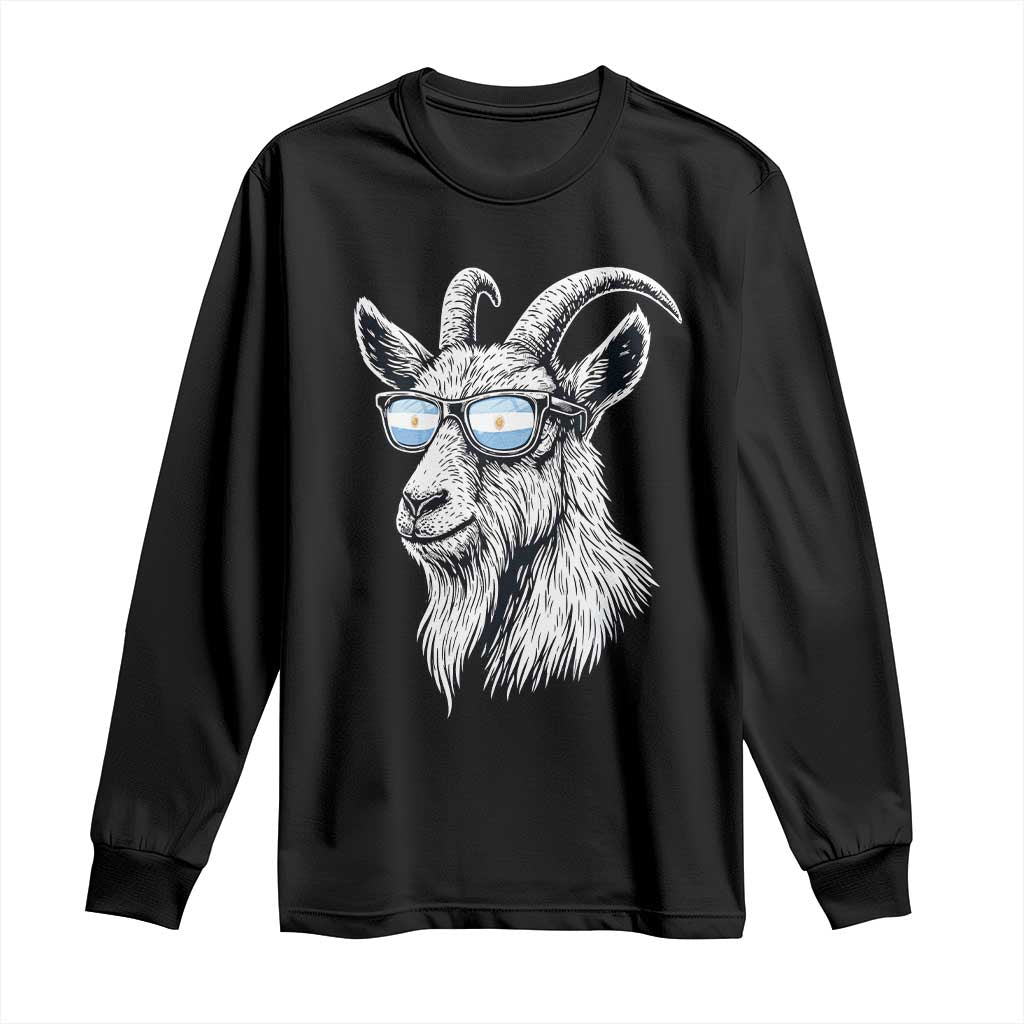 Cool Goat With Sunglasses Argentinian Flag Long Sleeve Shirt Argentina Soccer Football Game Day Supporter