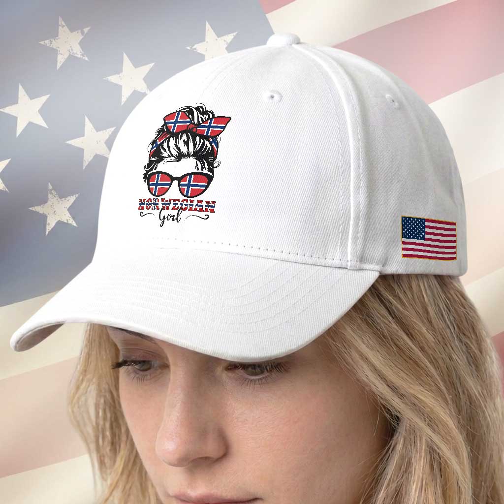Norway Messy Bun Girl Norwegian Flag Baseball Cap