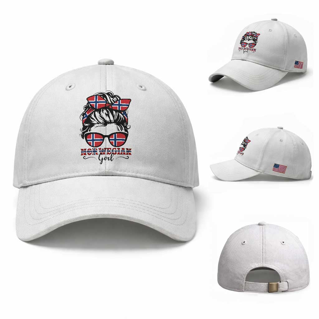 Norway Messy Bun Girl Norwegian Flag Baseball Cap