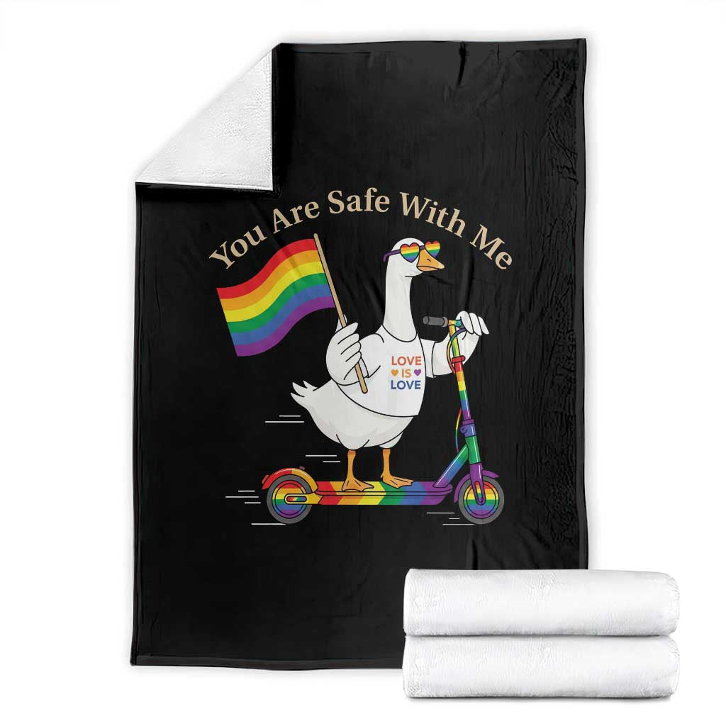 You Are Safe With Me Throw Blanket LGBTQ Pride Goose Rainbow