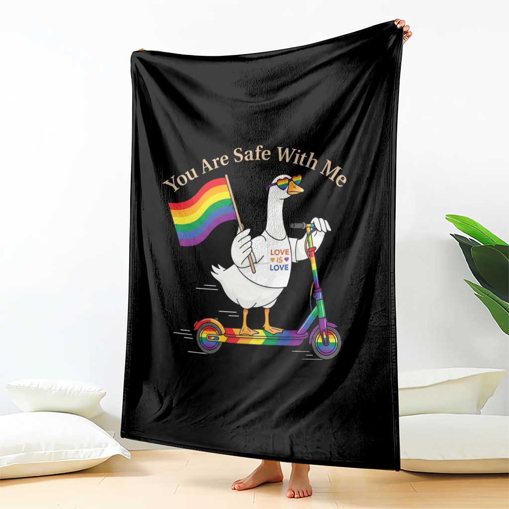 You Are Safe With Me Throw Blanket LGBTQ Pride Goose Rainbow