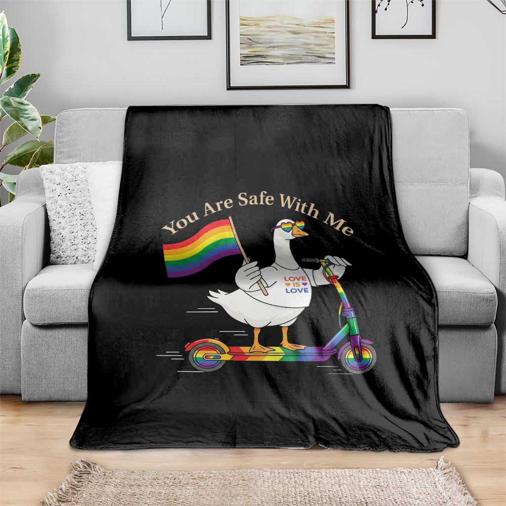 You Are Safe With Me Throw Blanket LGBTQ Pride Goose Rainbow