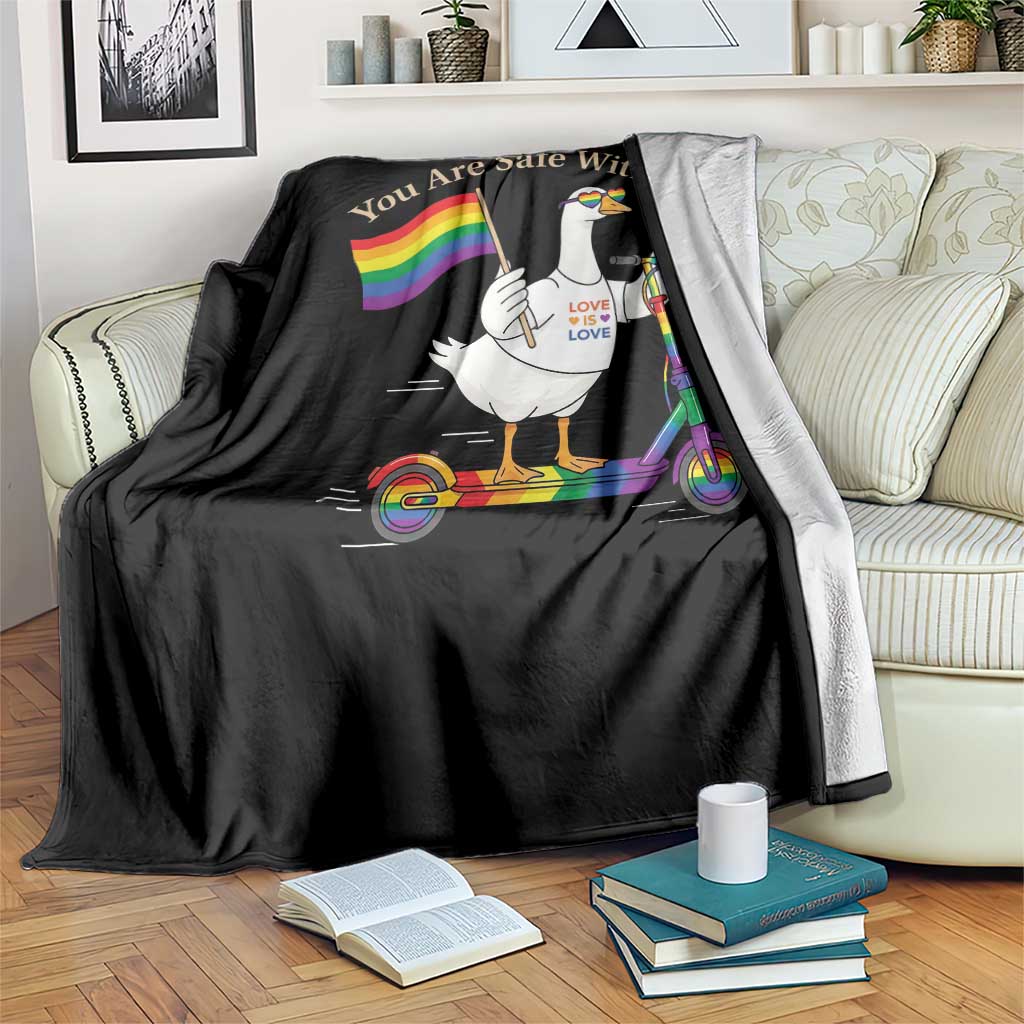 You Are Safe With Me Throw Blanket LGBTQ Pride Goose Rainbow