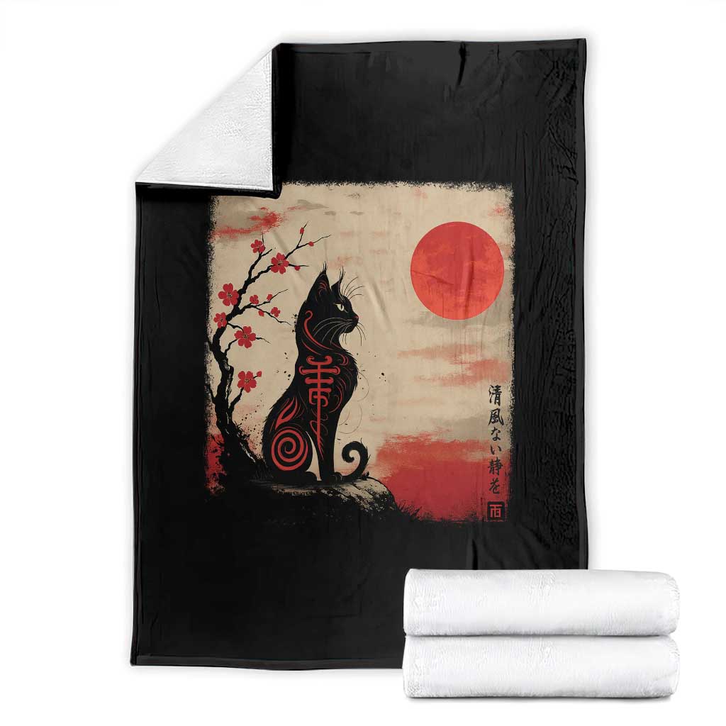 Kawaii Anime Cat Japanese Cherry Blossom Throw Blanket - Wonder Print Shop