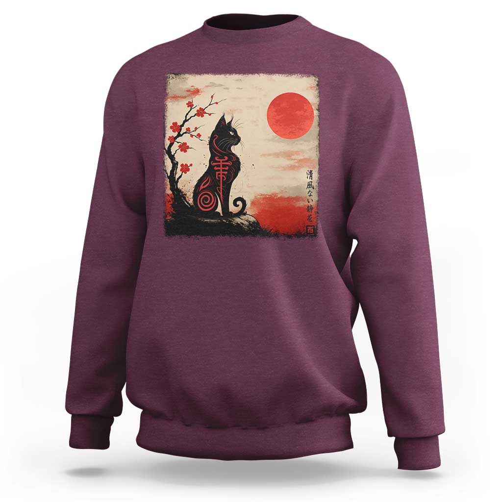 Kawaii Anime Cat Japanese Cherry Blossom Sweatshirt - Wonder Print Shop