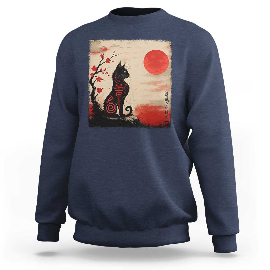 Kawaii Anime Cat Japanese Cherry Blossom Sweatshirt - Wonder Print Shop