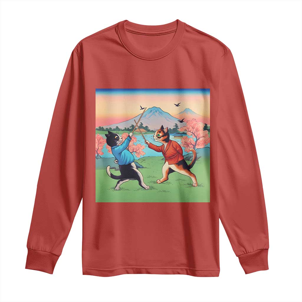 Funny Kendo Cat Long Sleeve Shirt Samurai Martial Arts - Wonder Print Shop
