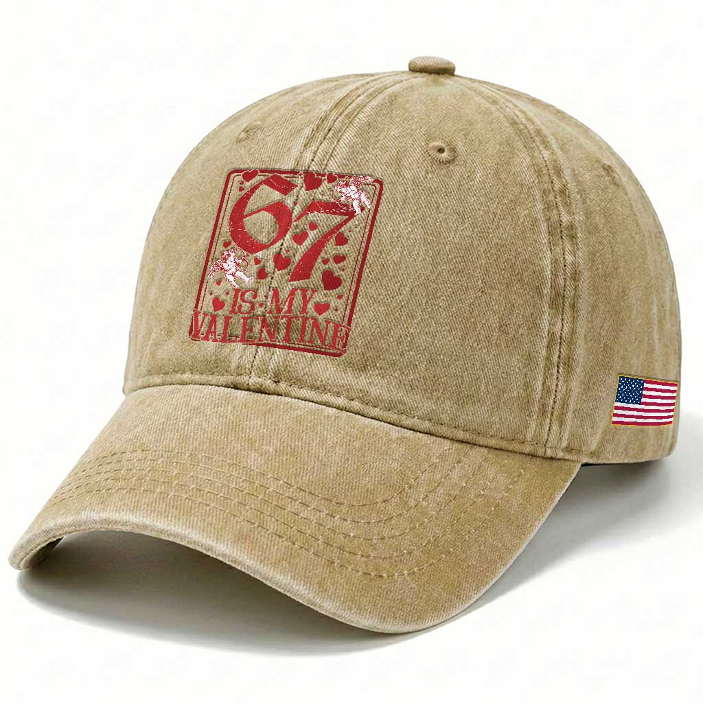 67 Valentines Playing Card Washed Cotton Baseball Cap Funny Six Seven Relationship Meme