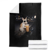 Funny Bunny Drinking Iced Coffee Throw Blanket Animal Meme Viral Internet
