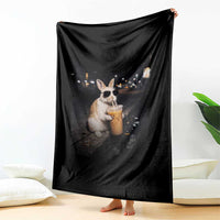 Funny Bunny Drinking Iced Coffee Throw Blanket Animal Meme Viral Internet