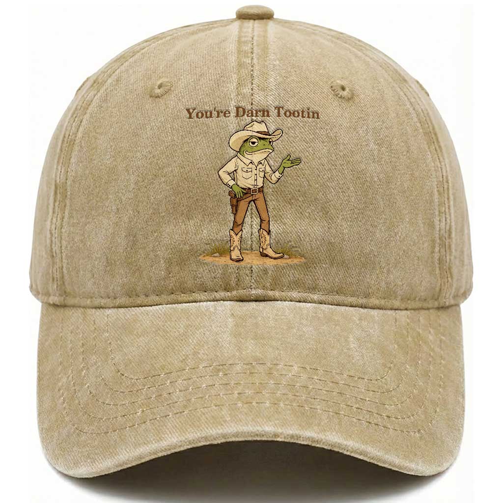 You're Darn Tootin Washed Cotton Baseball Cap Funny Cowboy Frog Meme