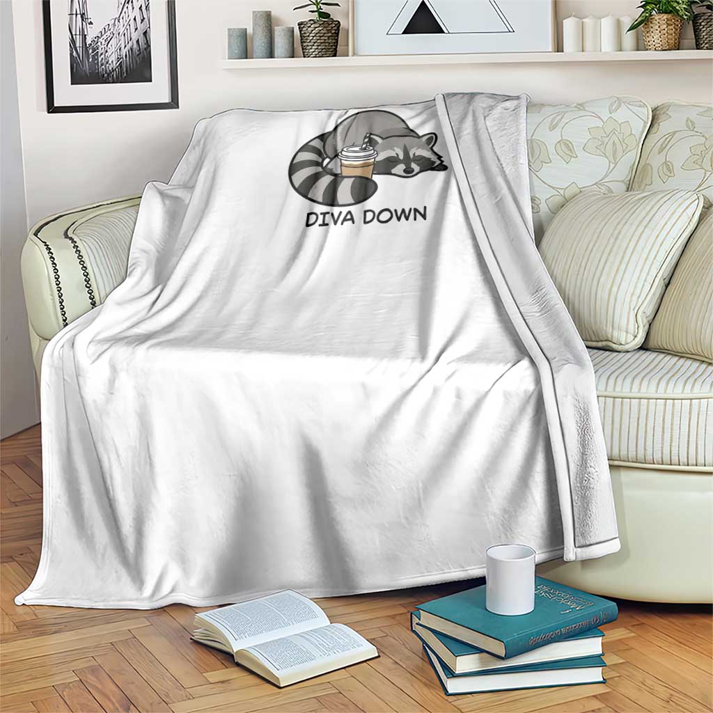 Diva Down Throw Blanket Funny Raccoon Relaxed