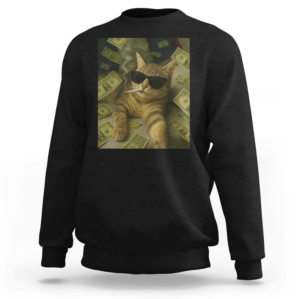 Funny Smoking Cat Selfie Meme Sweatshirt Gen Z Joke - Wonder Print Shop