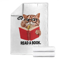 Funny Cat Reading Throw Blanket Book Lover - Wonder Print Shop