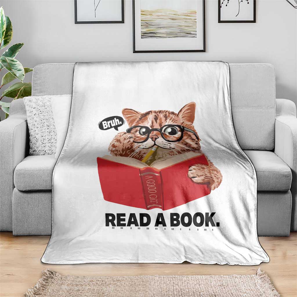 Funny Cat Reading Throw Blanket Book Lover - Wonder Print Shop