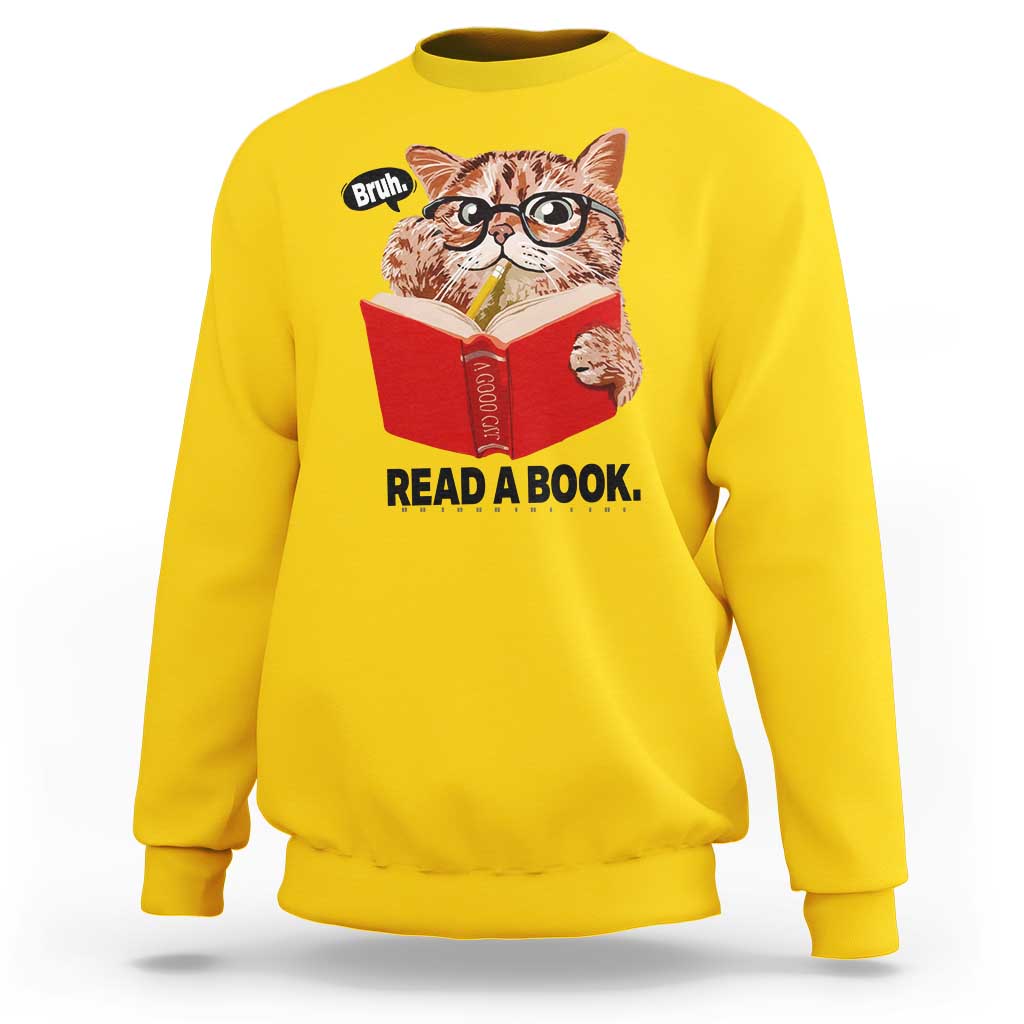 Funny Cat Reading Sweatshirt Book Lover - Wonder Print Shop