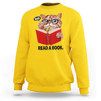 Funny Cat Reading Sweatshirt Book Lover - Wonder Print Shop
