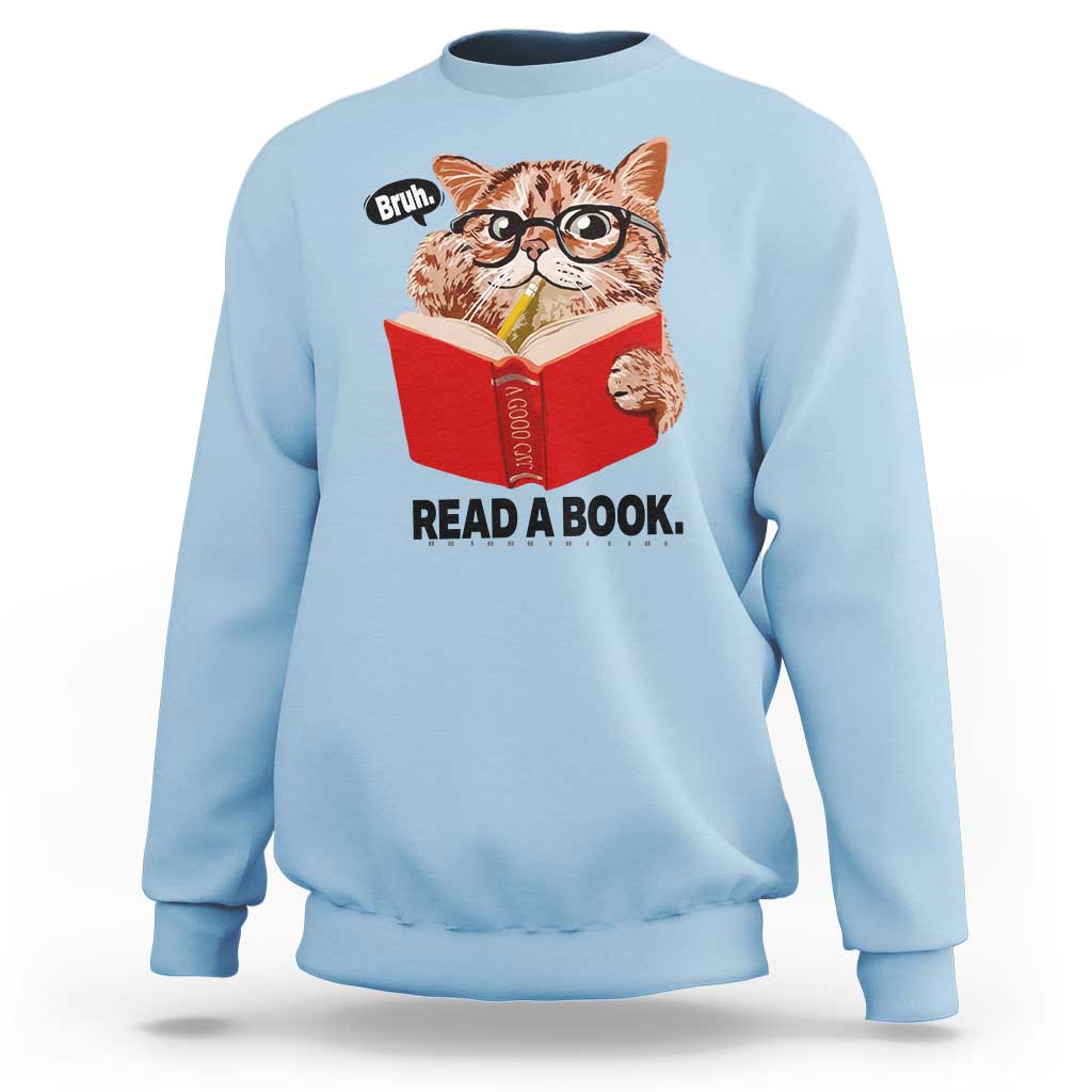 Funny Cat Reading Sweatshirt Book Lover - Wonder Print Shop