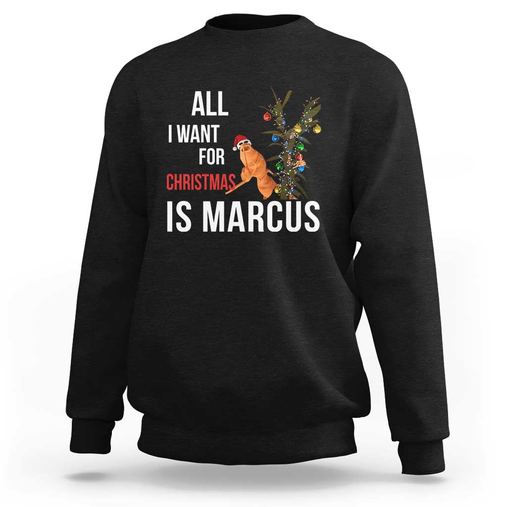 Marcus The Worm Robert Christmas Meme Sweatshirt All I Want For Xmas Is Marcus - Wonder Print Shop